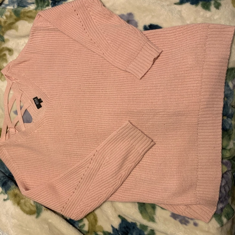 Light pink boyfriend sweater with strappy detail